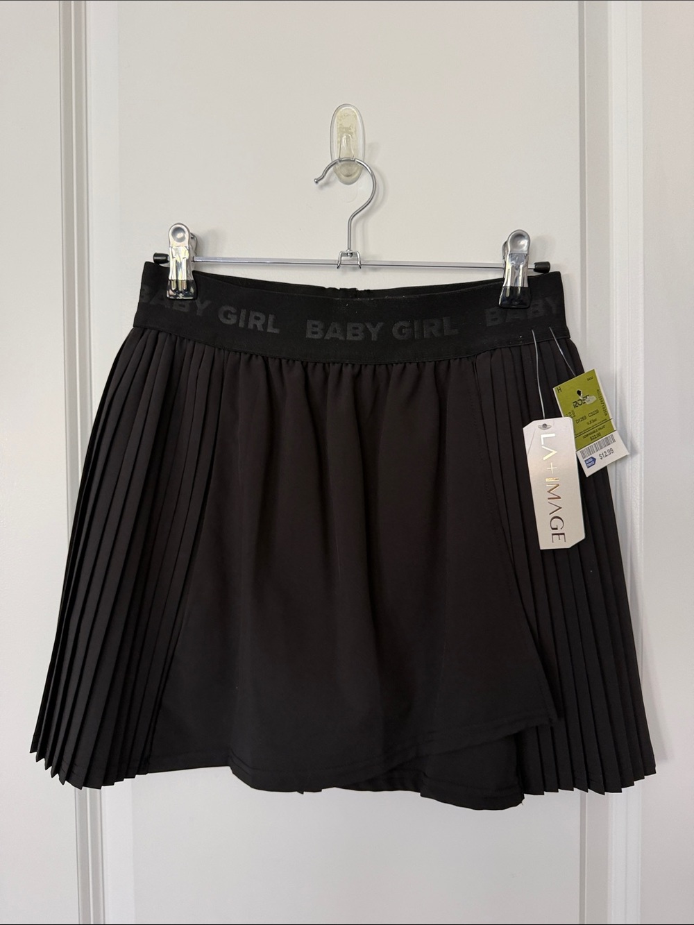 Black Pleated Skater Skirt with 'Baby Girl' Waistband
